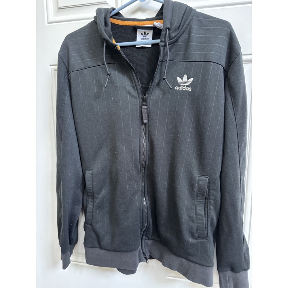 Adidas Jacket Hoodie- Black Pinstripe Men's Small DUO991